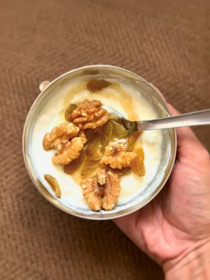 My go-to hack for sweet cravings. A simple bowl of Greek yogurt topped with walnuts, raisins, and a drizzle of honey. It's healthy, filling, and satisfies the desire for something sweet without the guilt.