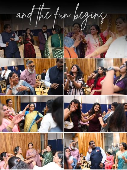 And the fun begins. This collage captures the vibrant energy of the dance floor, with guests of all ages joining in to celebrate with the happy couple.