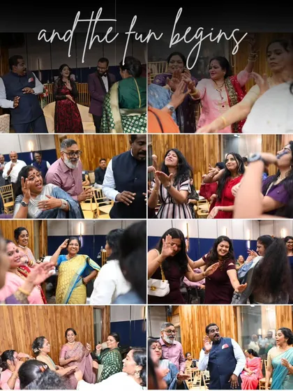 A collage of guests dancing and having a great time. Our goal is to create an atmosphere where everyone feels free to celebrate.