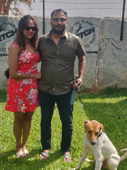 This Jack Russell Terrier and his family are celebrating their graduation day at Fetch.