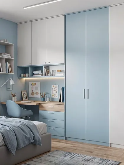 A "Blue Moon" concept for the curious child. Soft blue, white, and a touch of grey create a calming, celestial feel, perfect for dreaming.