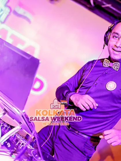 In the zone at the Kolkata Salsa Weekend. When I'm behind the decks, my focus is on the dancers and the energy of the room. I'm not just playing songs; I'm building a journey for the dance floor.