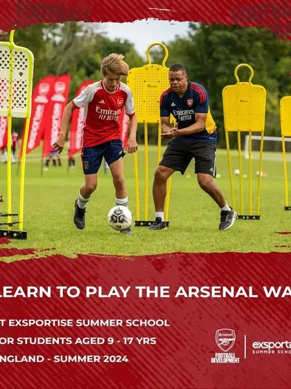 Learn to play the Arsenal way. This graphic highlights our summer 2024 program in England for students aged 9-17, an unparalleled opportunity to elevate your game.