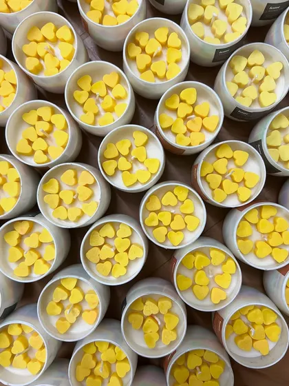 So many heart-shaped wax melts. We love making these colorful little tokens of affection.