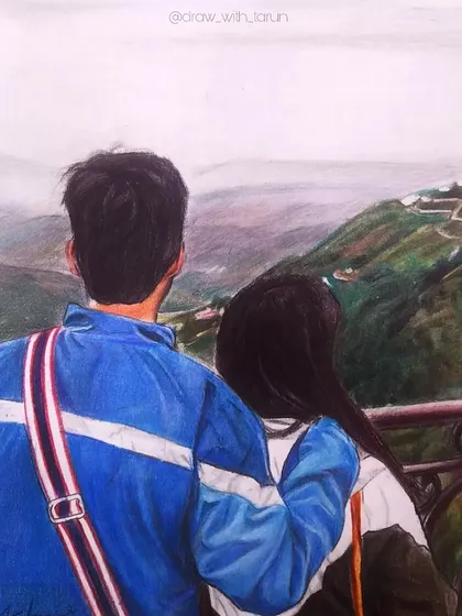 I also work with color to capture special moments. This A4 size couple portrait was made using Maped color pencils on ivory paper, turning a cherished photo overlooking the mountains into a piece of lasting art.