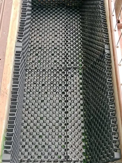 Proper drainage is key to a healthy terrace garden. Before adding soil, I install these drain cell mats, which create a void for excess water to flow away, preventing waterlogging and protecting your roof.