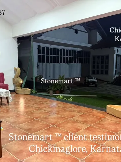 Another view from our client in Chickmagalur, showing how the fish fountains complement their indoor-outdoor living space. The stone's texture resembles natural wood.