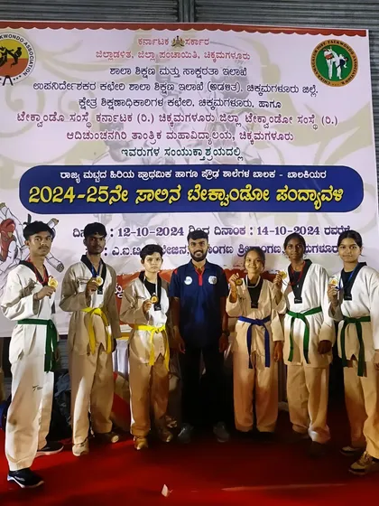 Another group of our champions from the State Level Interschool Taekwondo Competition in Chikka Mangalore, where we won 2 gold, 2 silver, and 2 bronze medals.