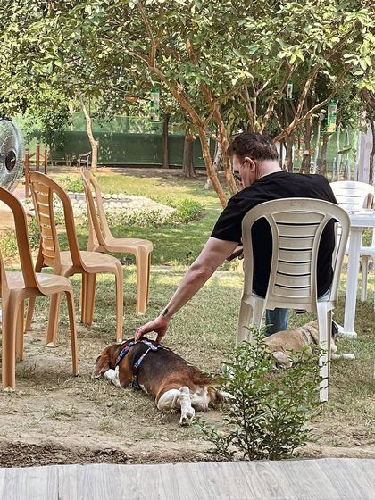 A day at the farm can also be a day of total relaxation. This guest and his beagle are enjoying a quiet moment together in the shade. It’s a therapeutic experience for both pets and their parents.