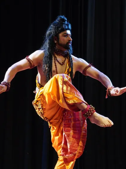 Portraying Lord Shiva in a solo performance. This pose from a Mayurbhanj Chhau recital captures the meditative yet powerful essence of the deity, a central theme in many of my choreographic works.