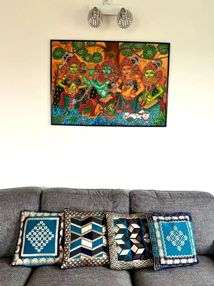 Here is the same painting beautifully hung above the sofa in their home in Sweden. It fits the space perfectly.