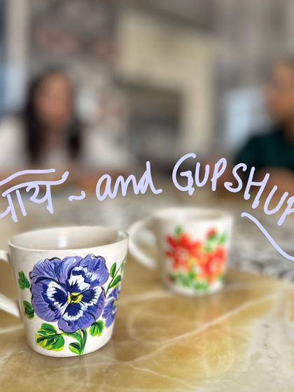 'Chai and Gupshup', a moment of connection. Our hand-painted mugs make these everyday moments feel a little more special.