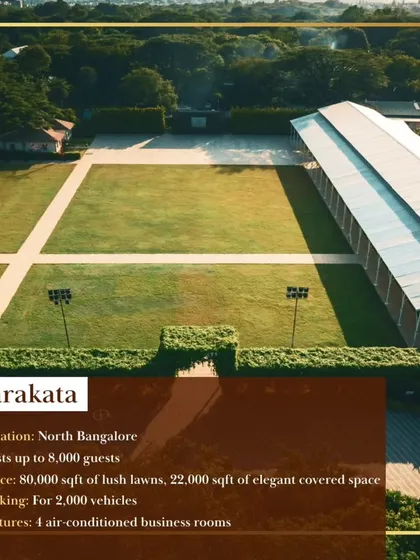 Welcome to Marakata, our expansive outdoor venue in North Bangalore. With 80,000 sqft of lush lawns and an elegant 22,000 sqft covered space, it can host up to 8,000 guests, making it perfect for large-scale concerts, festivals, and corporate family days.