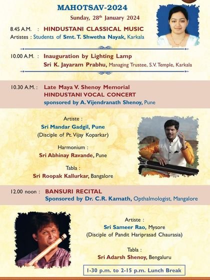 A flyer for a multi-artist event in Karkala. I enjoy days where I get to perform in different capacities, both as a soloist and an accompanist.