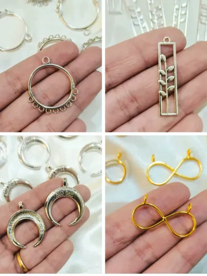 Our collection of brass jewelry essentials includes these unique crescent moon and infinity loop bezels. They are available in both gold and silver finishes for versatile designing.