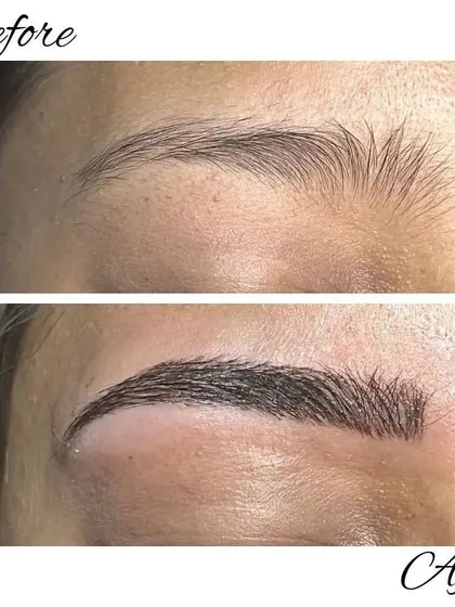 See the stunning transformation possible with our microblading training. This before and after image shows how we teach you to create perfectly defined, natural-looking permanent eyebrows, turning sparse brows into a work of art.