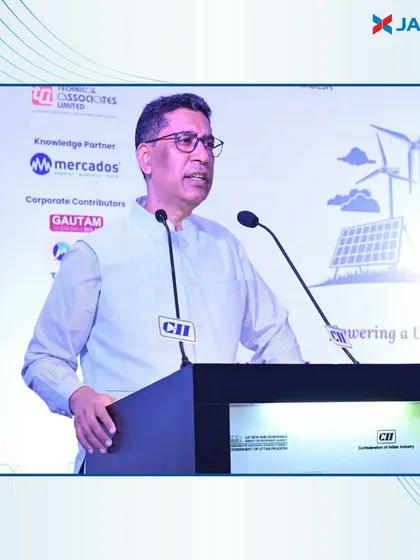Shri Arvind Kumar speaking at the CII Clean Energy Summit. Such platforms are vital for aligning government vision with industry action, and we are proud to be a key contributor to these strategic dialogues on renewable energy adoption.