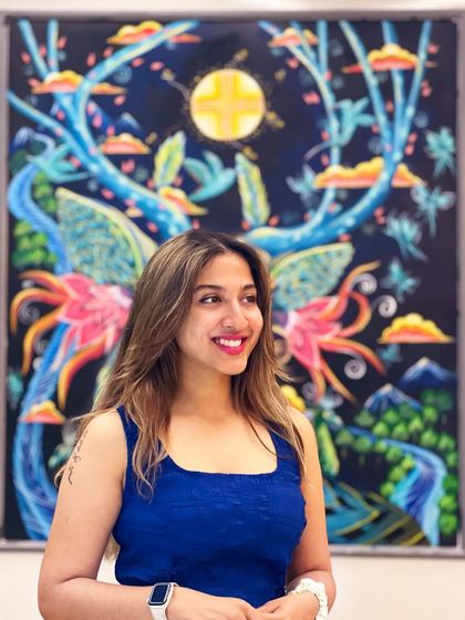 A moment of joy and pride with the finished deer mural. This project allowed me to reconnect with an older, more intricate style of drawing.