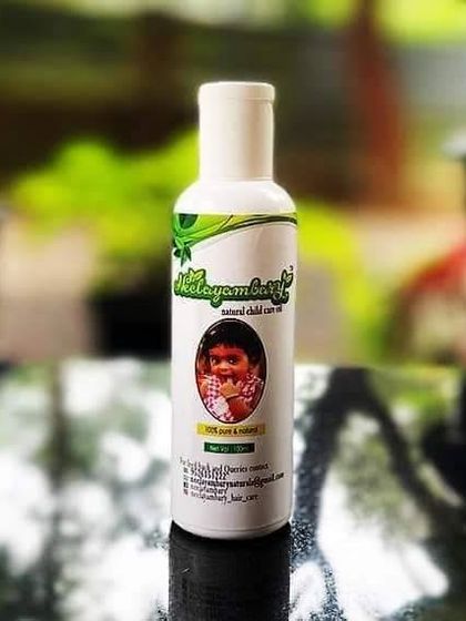 This is my special Child Care Oil, made with very mild herbs like Thechi and Hibiscus. It's perfect for a baby's head and body massage and helps with common skin issues like eczema and dandruff.