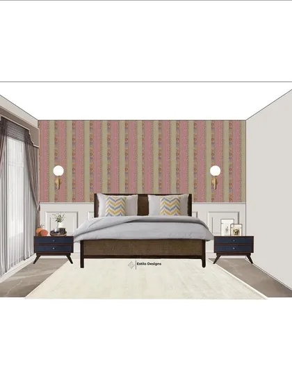 For clients who love the English cottage style from their time in London, I created this mood board. It combines a classic striped wallpaper with modern glam furniture, creating an unusual but beautiful fusion of two distinct styles.