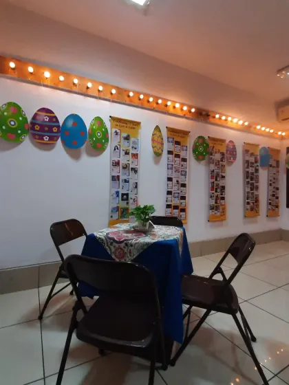 The warm glow of our string lights illuminates the cheerful Easter decorations, creating a cozy evening ambiance.