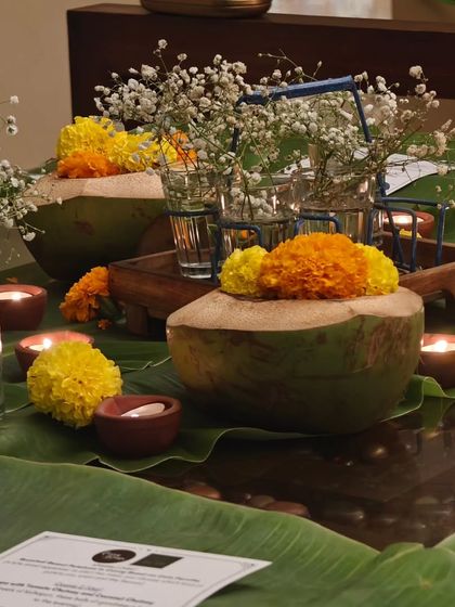 The table is set for a curated dining experience at a client's home. I bring all the elements, from the decor to the dishes, to create a restaurant-like experience in your personal space.