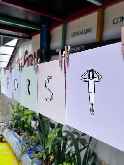 The 'Mental Health Alphabet' is a series I started during the pandemic to spark conversations around mental wellbeing. Each letter illustrates a condition or feeling related to mental health. Displaying them on a clothesline alludes to the idea that these states are not permanent parts of our identity.