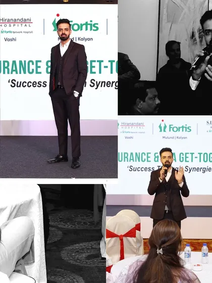A collage showing my presence at the Fortis event, from a full-length shot to me addressing the audience.