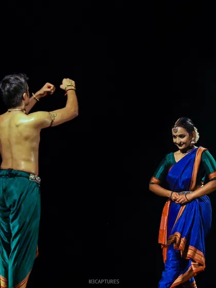 An interaction during 'Nagamandala'. My choreography focuses on the connections between performers, making the dance a conversation rather than just a series of solo movements.