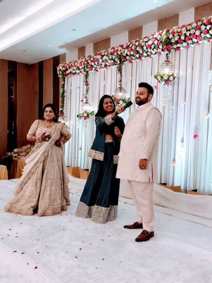 Engaging with the couple, Tapan and Vidhi, during their Kutchhi-Marwadi engagement. I make sure to add personal touches and light-hearted moments to keep the atmosphere joyful.