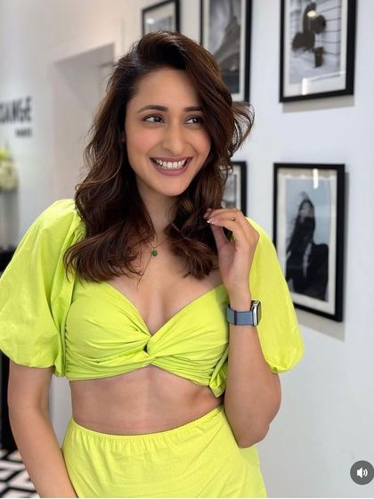 Pragya Jaiswal looking radiant and happy with her new hairstyle. The cut adds volume and movement, creating a fresh and modern vibe.