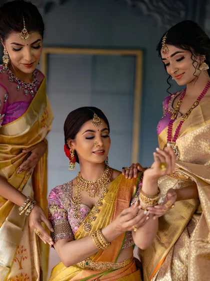 A glimpse into a high-fashion ethnic wear shoot, focusing on the elegance and intricate details of bridal and festive attire. I work with models and stylists to create these rich, editorial-quality images for brands and magazines.