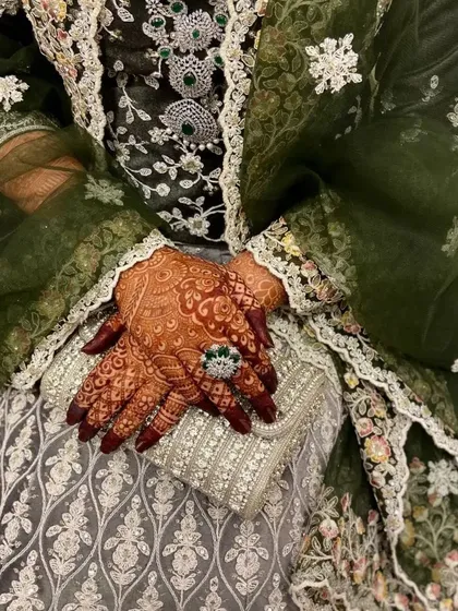 The rich henna stain looks so beautiful against festive clothing. This client's hands show the lovely dark color that my natural henna produces.