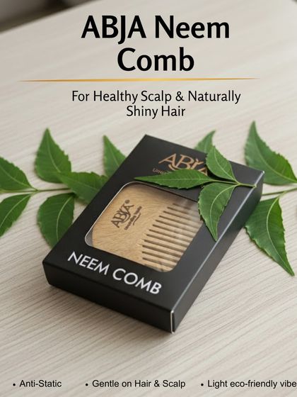 The packaging for my ABJA Neem Comb, designed for a healthy scalp and naturally shiny hair.