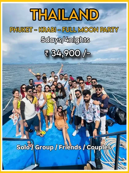 If you're more of a beach bum, my Phuket, Krabi, and Full Moon Party trip is for you. Imagine hopping on a boat like this with a whole new crew, exploring lagoons and islands.
