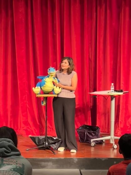 Performing with Dennis Saur for middle and high school students at Lincoln School. It's fun to adapt the show for different age groups.