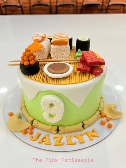 Yes, this is a cake! We love a creative challenge, and this sushi platter cake was a fun project. Every piece, from the nigiri to the maki rolls, is a handcrafted, edible work of art.