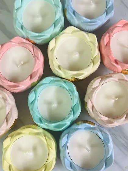 We're back to pouring these colorful lotus jars for a birthday return gift order. They are a popular choice for all kinds of celebrations.