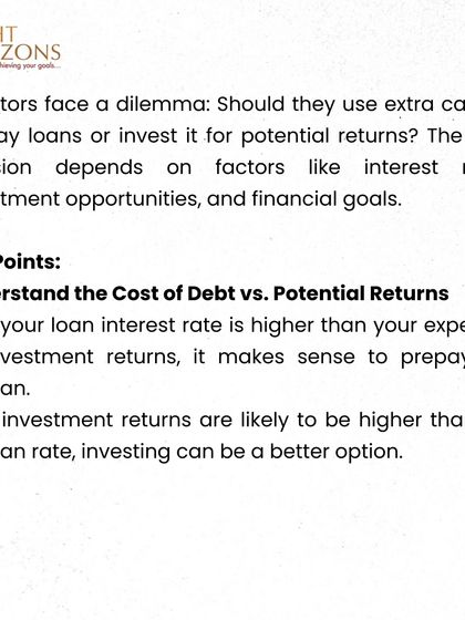 An introductory section from our bulletin on the prepay vs. invest dilemma. We state that the right decision depends on factors like interest rates, investment opportunities, and financial goals.