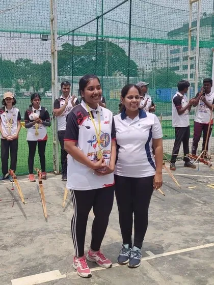Success in archery is a journey of personal growth. One of our female archers proudly displays her medal after a strong performance at an inter-academy event.