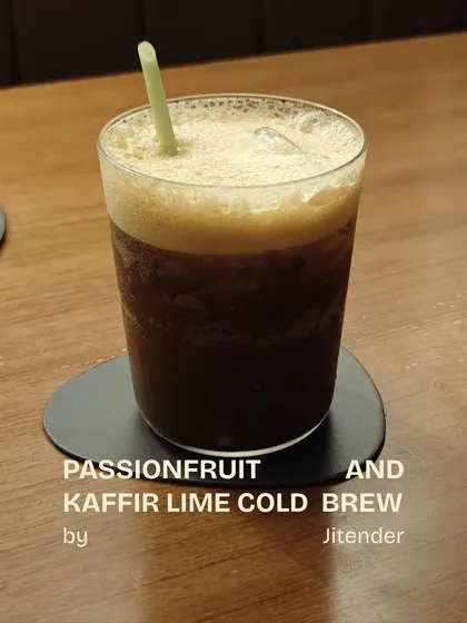 Another creation from our team, a Passionfruit and Kaffir Lime Cold Brew. A surprising and delicious twist on iced coffee.