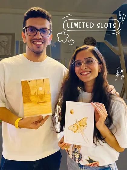 This smiling couple shows off their finished artwork. My private workshops offer a fun and creative alternative for a memorable date.