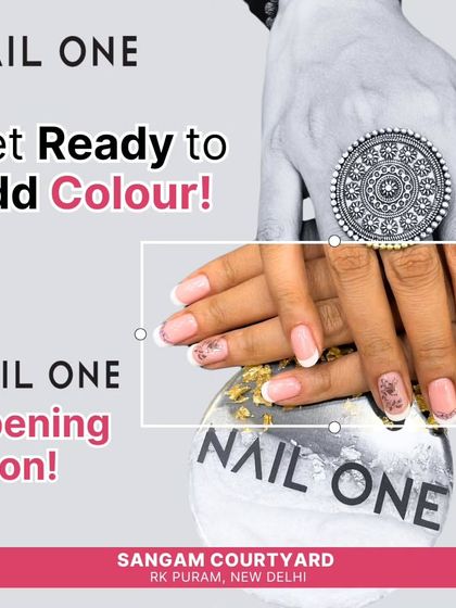 A chic "Opening Soon" graphic for our new salon at Sangam Courtyard, letting our clients know that a new destination for beautiful nails is on its way.