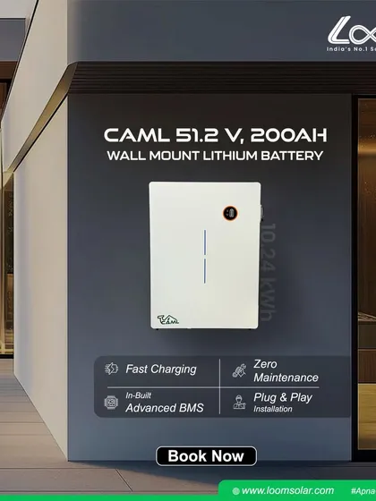 Our CAML 51.2 V, 200 Ah Lithium Battery delivers 10.24 kWh of power with fast charging and an advanced BMS. This wall-mounted, zero-maintenance unit is ideal for both residential and commercial applications needing serious power backup.