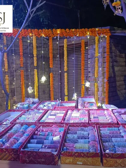A beautiful bangle stall set up for a Mehendi ceremony. We can arrange for various traditional elements and vendors to make your pre-wedding functions authentic and enjoyable.