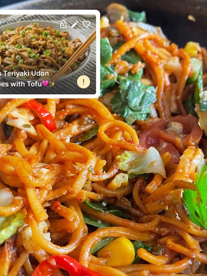 My teriyaki udon noodles with tofu. You can enjoy your favorite Asian-inspired dishes while staying on track with your goals.