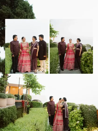 A collage of the bride with her family, capturing the emotional and supportive moments before her wedding.