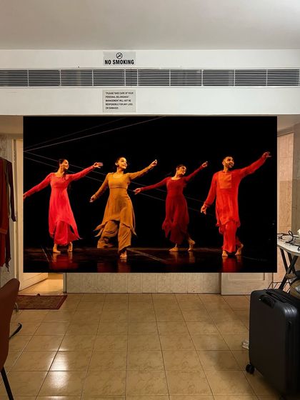 A glimpse of the stage from the 'Kattam Katti' India tour. Performing in a group requires precision and connection, and I love the energy of being part of a traveling dance company.
