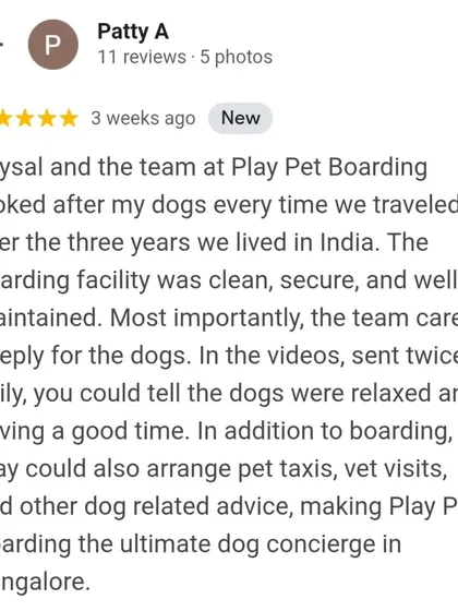 We love hearing from our pet parents. This review from Elsa and Twinkie's family highlights our clean facility, daily video updates, and the extra concierge services like vet visits that we can arrange.