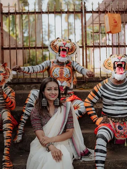 This photo celebrates my roots in Thrissur, featuring the vibrant Pulikali folk art. I love incorporating unique cultural elements into my photography to create memorable and story-rich images.